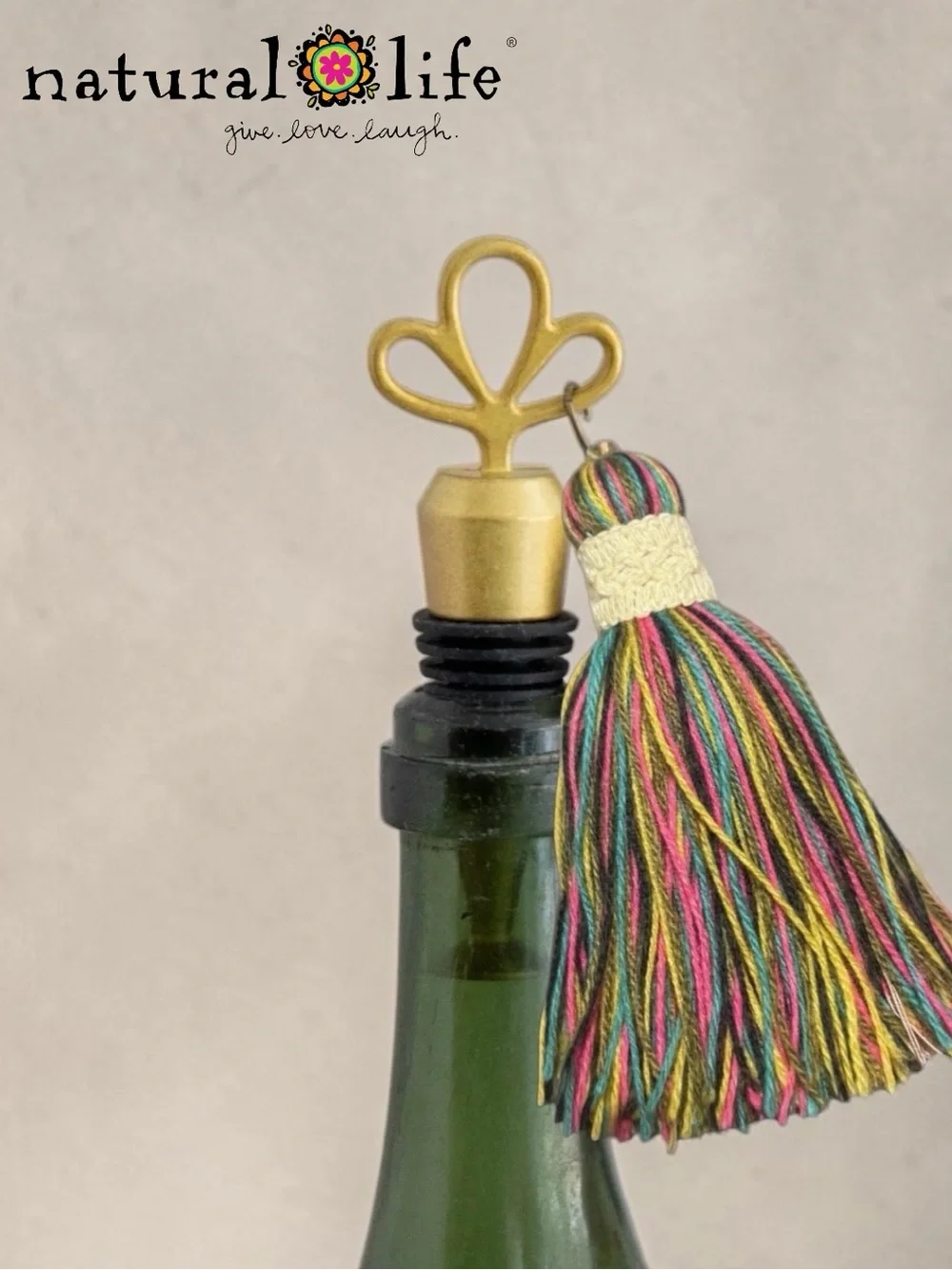 Natural Life Tassel Bottle Stopper- Rainbow